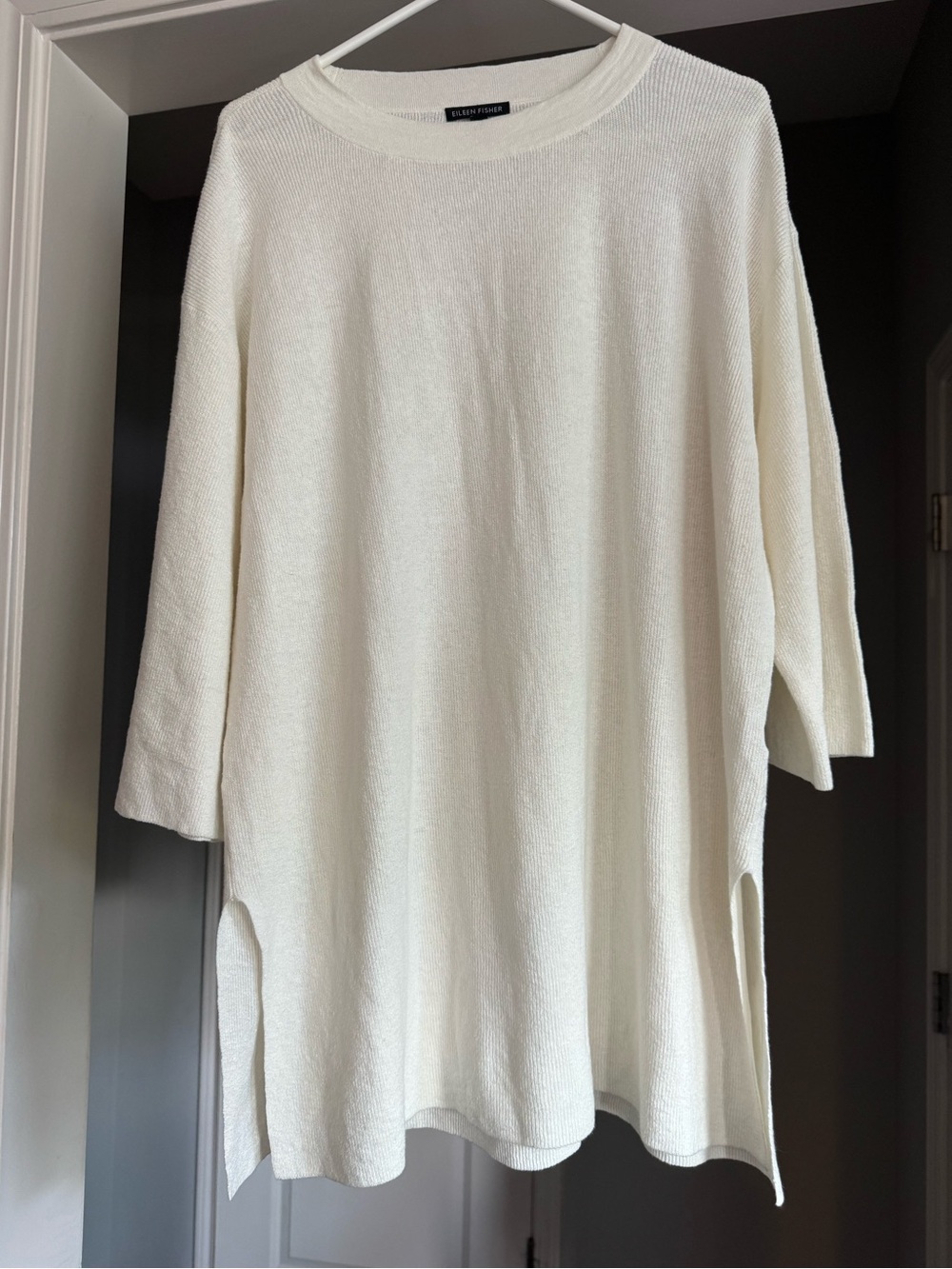 Eileen Fisher Organic Linen Crepe Tunic S/M Ivory Side Slit Minimalist Luxury
